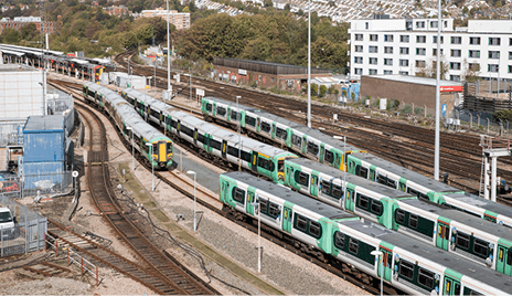 Multiple trains on railway tracks 